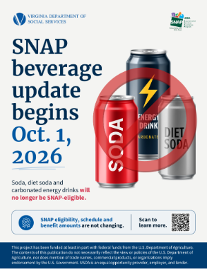 The main hero flyer for the SNAP Beverage Update, which includes pictures of soda and energy drink cans. The main hero flyer for the SNAP Beverage Update, which includes pictures of soda and energy drink cans.
