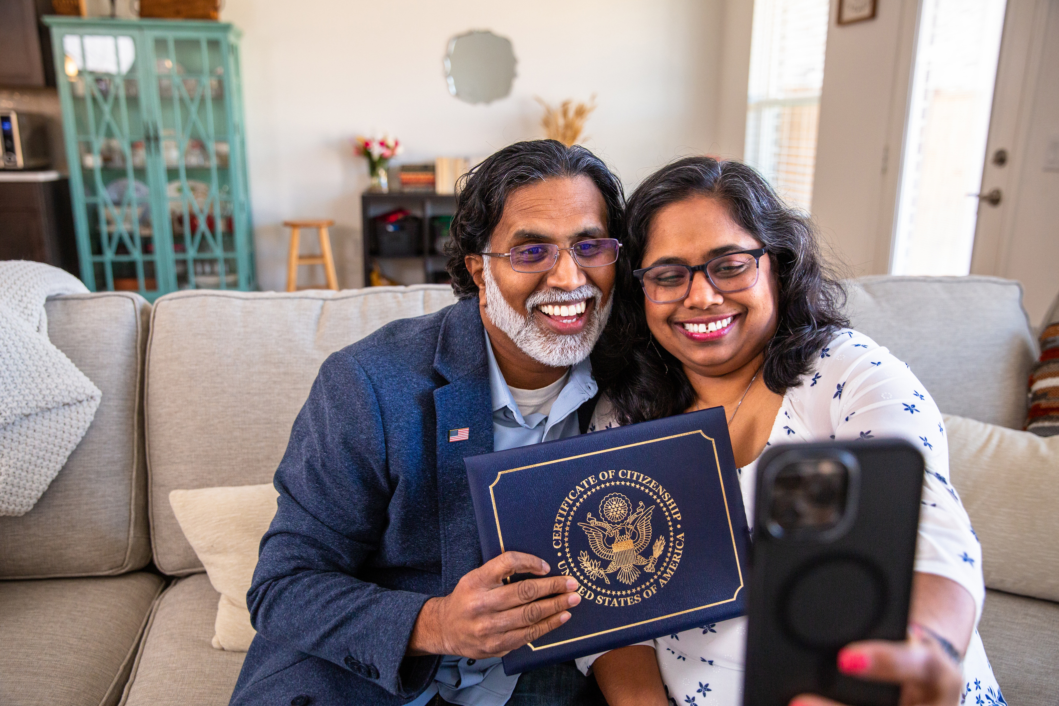 Man and woman taking a selfie