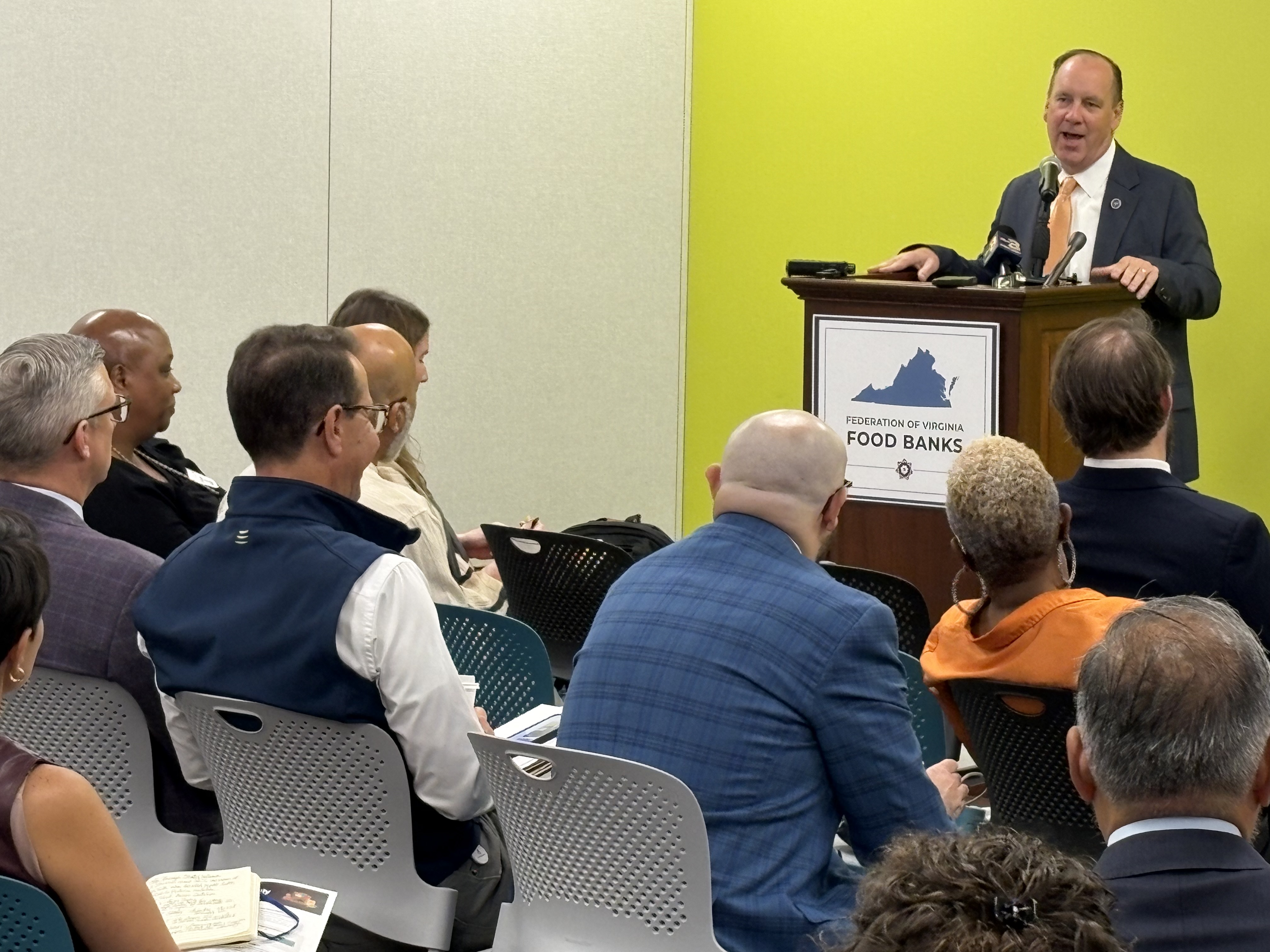 A photograph of VDSS Commissioner Duke Storen speaking about the 2026 Virginia Hunger Study.