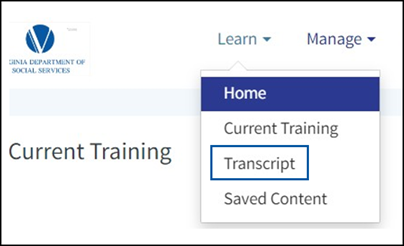 Where to find Transcript in the menu